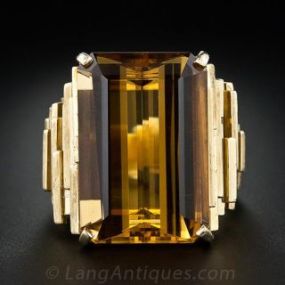 Mid-Century  Emerald Cut Citrine Ring