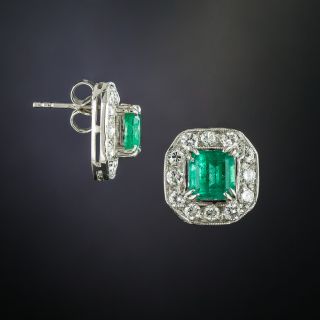 Mid-Century Emerald Diamond Platinum Earrings