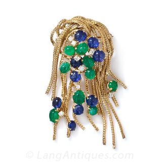 Mid-Century Emerald, Sapphire and Diamond Brooch