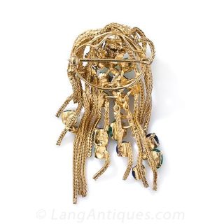 Mid-Century Emerald, Sapphire and Diamond Brooch