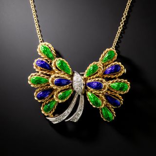 Mid-Century Enamel and Diamond Bow Pendant / Brooch - 2