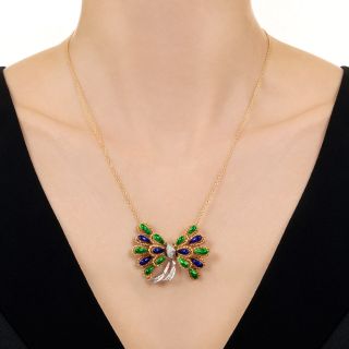 Mid-Century Enamel and Diamond Bow Pendant / Brooch