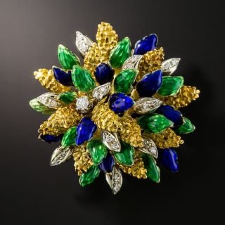 Mid-Century Enamel and Diamond Leaf Brooch - 2