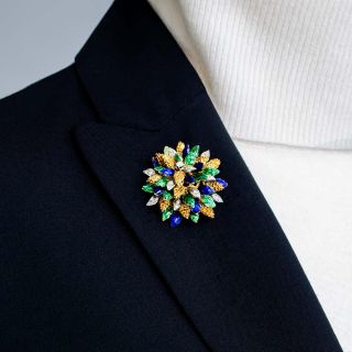 Mid-Century Enamel and Diamond Leaf Brooch