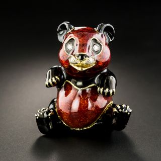 Mid-Century Enamel and Diamond Panda Pill Box by Pierino Frascarolo - 1