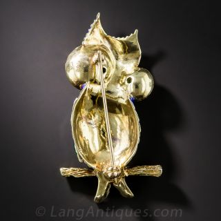 Mid-Century Enamel Owl Brooch
