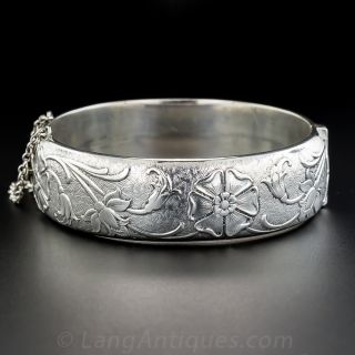 Mid-Century English Silver Hinged Bangle Bracelet