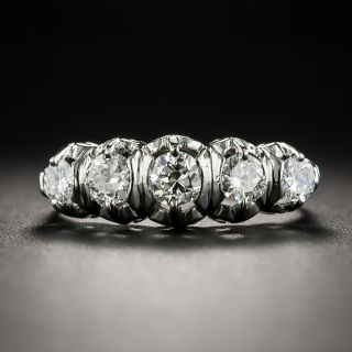 Mid-Century Five-Stone Diamond Platinum Band Ring - 4