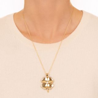 Mid-Century Four Leaf Clover Diamond Pendant 