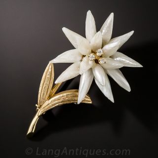 Mid-Century Freshwater Pearl Edelweiss Brooch