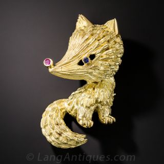 Mid Century Furry Fox Brooch - 1