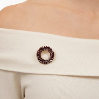 Mid-Century Garnet Circle Brooch