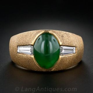 Mid-Century Gents Jadeite and Diamond Ring