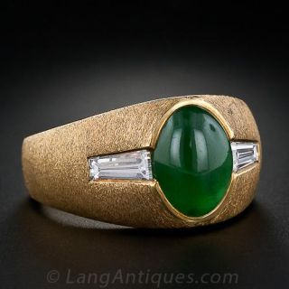 Mid-Century Gents Jadeite and Diamond Ring