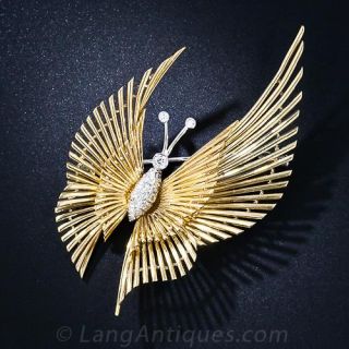 Mid-Century Gold and Diamond Butterfly 