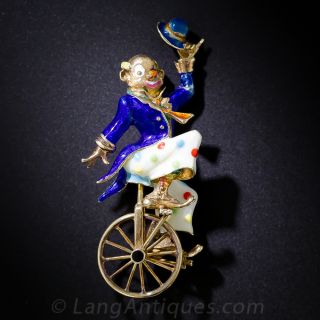 Mid-Century Gold and Enamel Clown Pin - 2