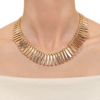Mid-Century Gold Fringe Necklace