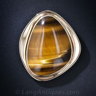 Mid-Century Gold Tiger's Eye Brooch - 1