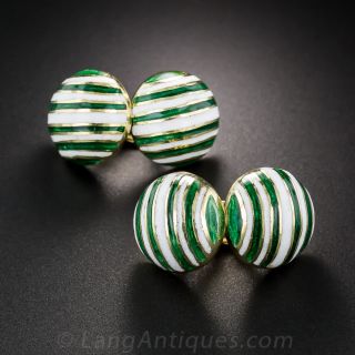 Mid-Century Green and White Enamel Cufflinks