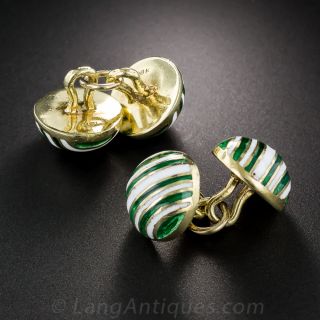 Mid-Century Green and White Enamel Cufflinks