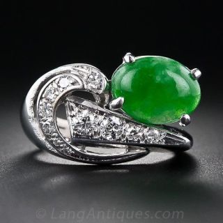 Mid-Century Jade and Diamond Ring