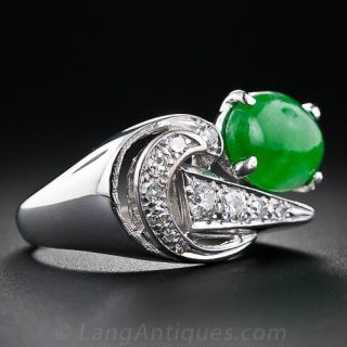 Mid-Century Jade and Diamond Ring