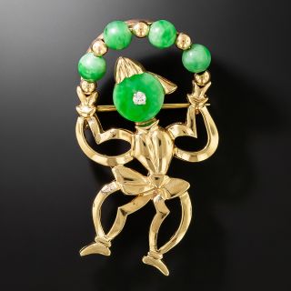 Mid-Century Jade Juggler Pin - 2