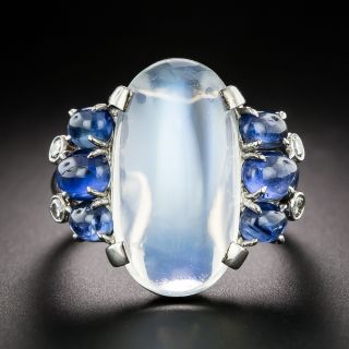 Large Art Deco Moonstone, Sapphire and Diamond Ring  - 3