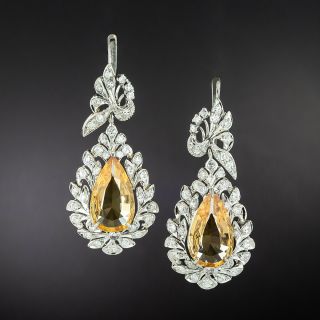 Mid-Century Large Pear-Shaped Precious Topaz and Diamond Drop Earrings - 2