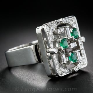 Mid-Century Modern Emerald and Diamond Ring