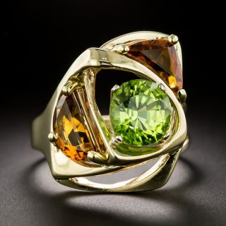 Mid-Century Modern Peridot and Citrine Ring - 3