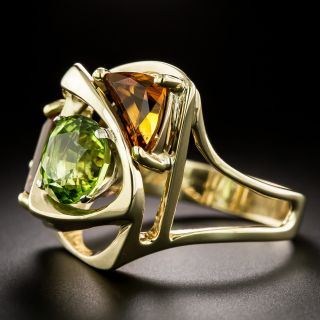Mid-Century Modern Peridot and Citrine Ring