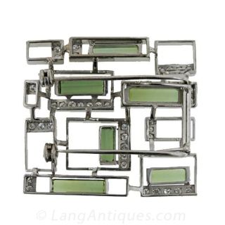 Mid-Century Modern Tourmaline and Diamond Pin