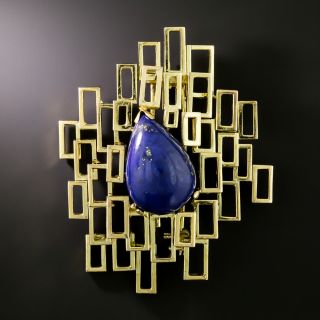 Mid-Century Modernist Cubist Lapis Lazuli Brooch - 3
