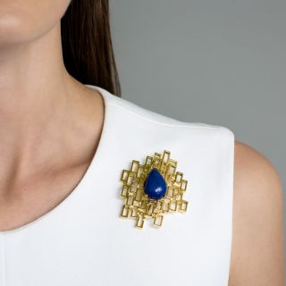 Mid-Century Modernist Cubist Lapis Lazuli Brooch