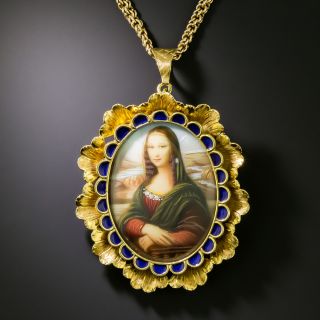 Mid Century Mona Lisa, Diamond Studded, Enamel Brooch by Corletto of Italy - 3