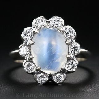 Mid-Century Moonstone and Diamond Ring