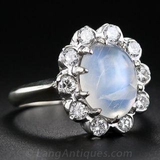 Mid-Century Moonstone and Diamond Ring