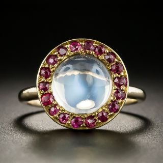 Mid Century Moonstone with Ruby Halo Ring - 2