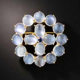 Mid-Century Moonstone and Sapphire Brooch