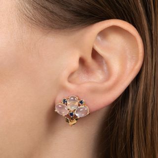 Mid-Century Moonstone and Sapphire Earrings 