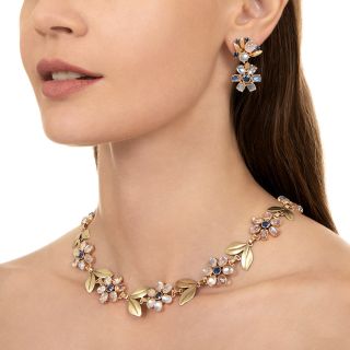 Mid-Century Moonstone and Sapphire Necklace and Earring Set