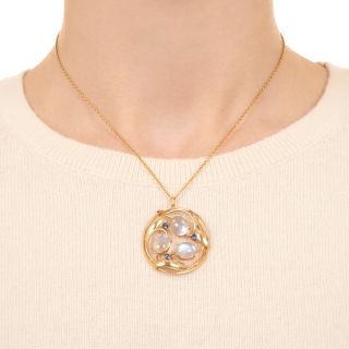 Mid-Century Moonstone and Sapphire Pendant Necklace