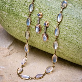 Mid-Century Moonstone Necklace/Bracelet Set