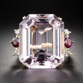 Mid-Century Morganite, Ruby and Diamond Ring