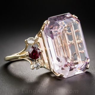 Mid-Century Morganite, Ruby and Diamond Ring