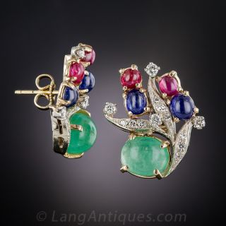 Mid-Century Multi-Color Gem and Diamond Earrings