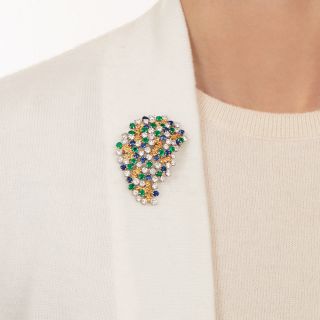 Mid-Century Multi-Gem Cluster Brooch by Ruser