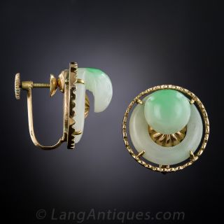 Mid-Century Natural Burmese Jade Earrings 