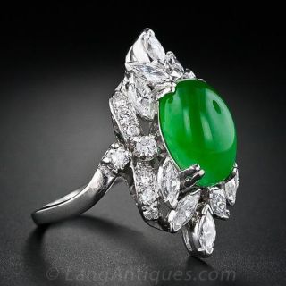 Mid-Century Natural Jade and Diamond Ring